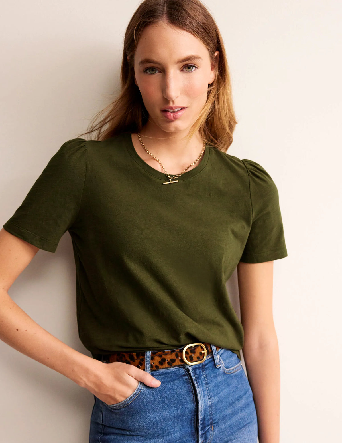 Cotton Puff Sleeve T-Shirt-Oregano