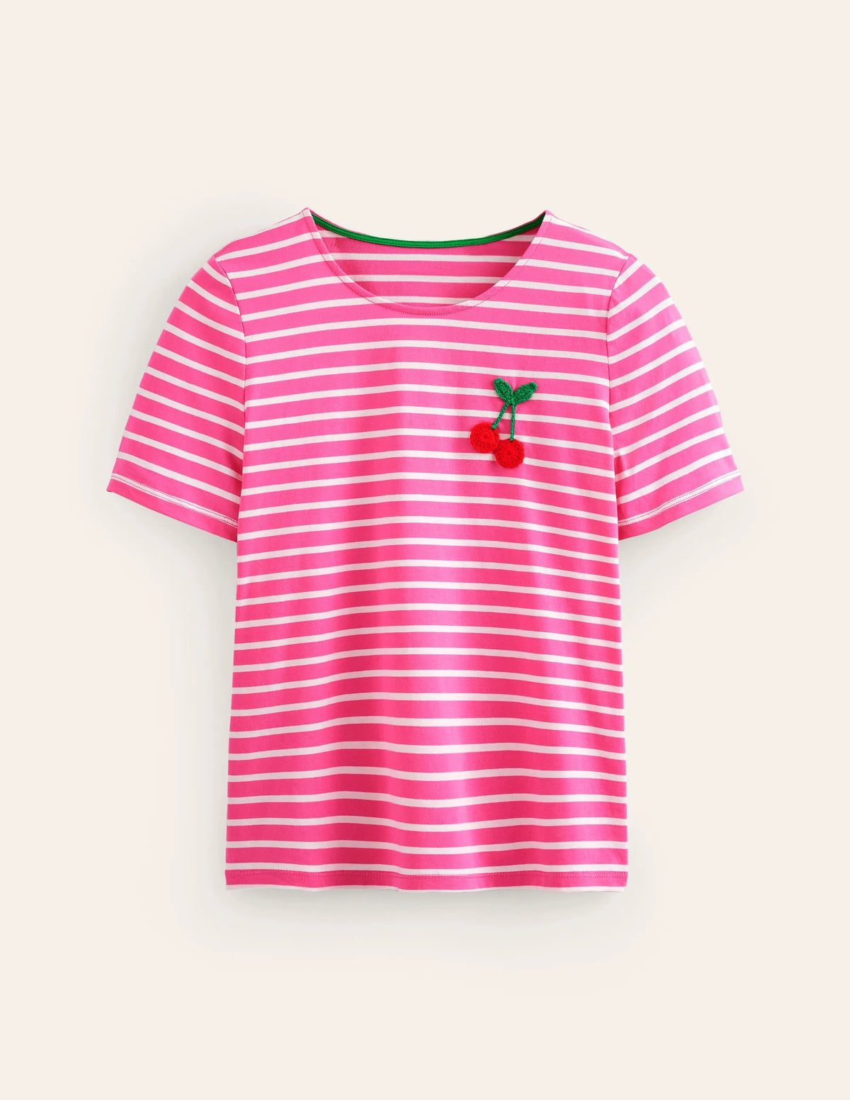 Crochet T-shirt-Pink, Ivory Cherries