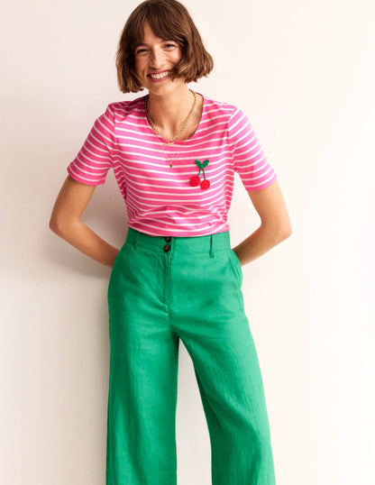 Crochet T-shirt-Pink, Ivory Cherries