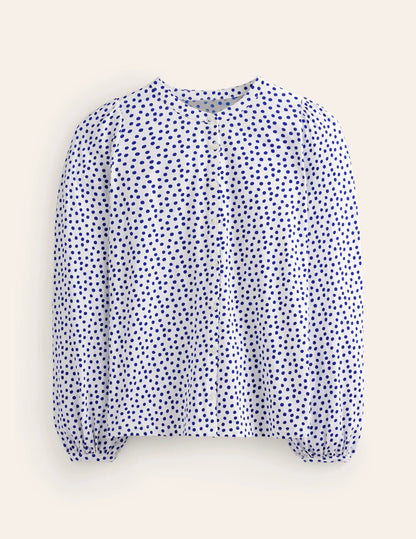 Marina Jersey Shirt-Ivory, Abstract Dot