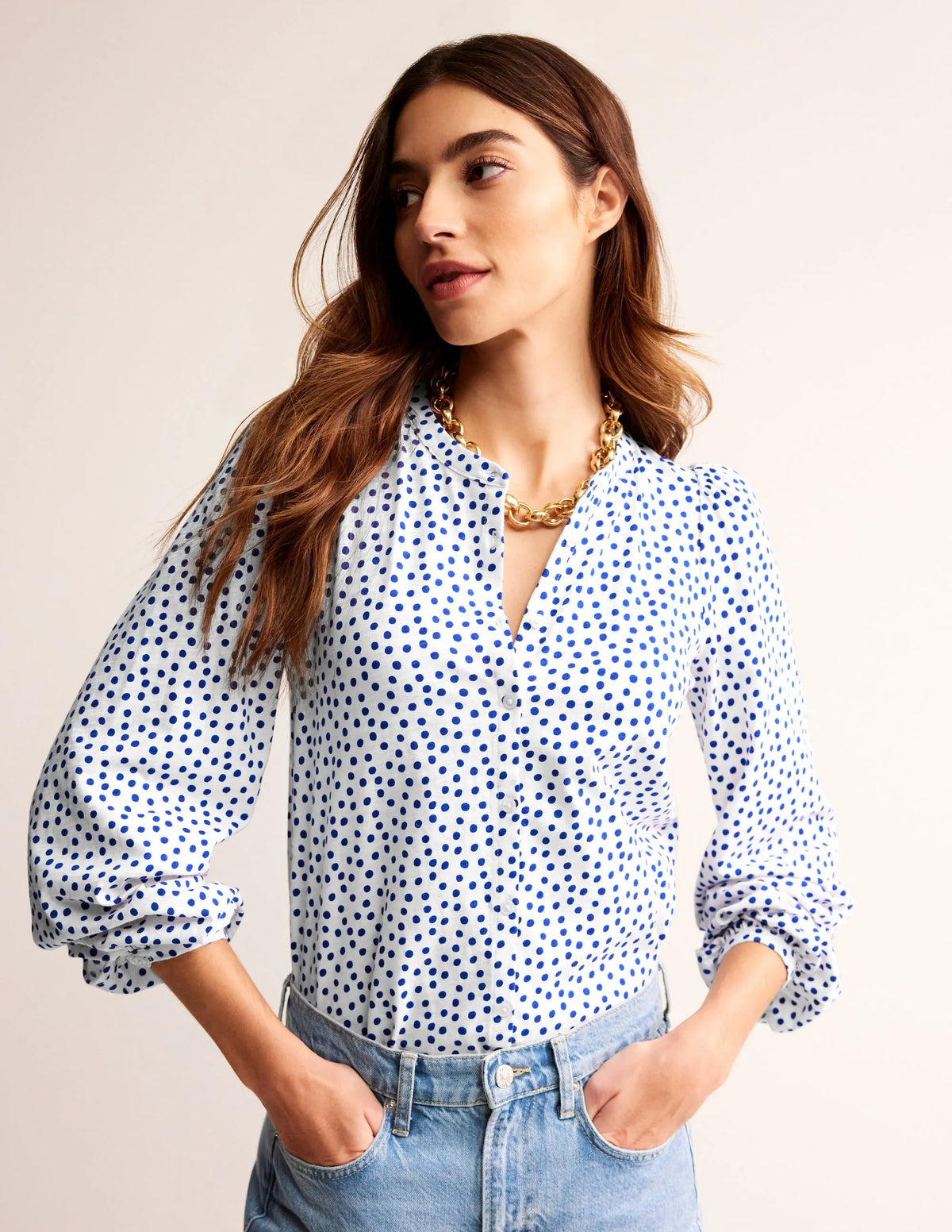Marina Jersey Shirt-Ivory, Abstract Dot