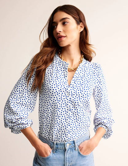 Marina Jersey Shirt-Ivory, Abstract Dot