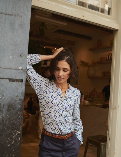 Marina Jersey Shirt-Ivory, Abstract Dot
