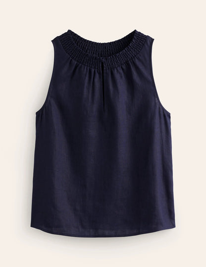 Georgia Linen Sleeveless Top-Navy