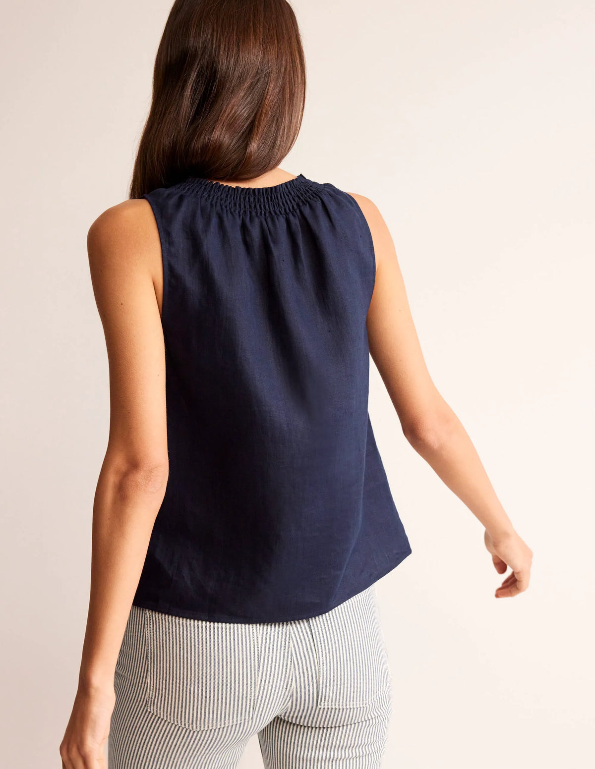 Georgia Linen Sleeveless Top-Navy