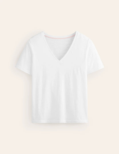 Regular V-Neck Slub T-shirt-White