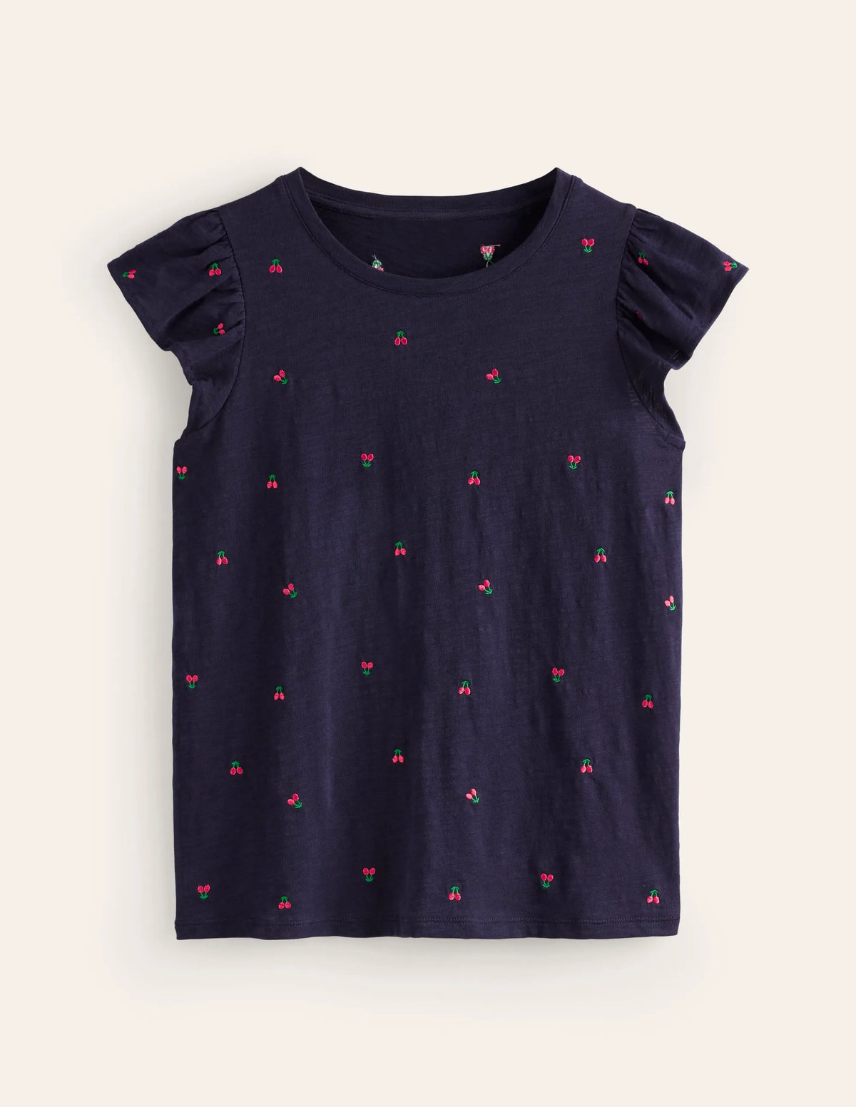 Dora Flutter Sleeve Top-Navy, Cherries