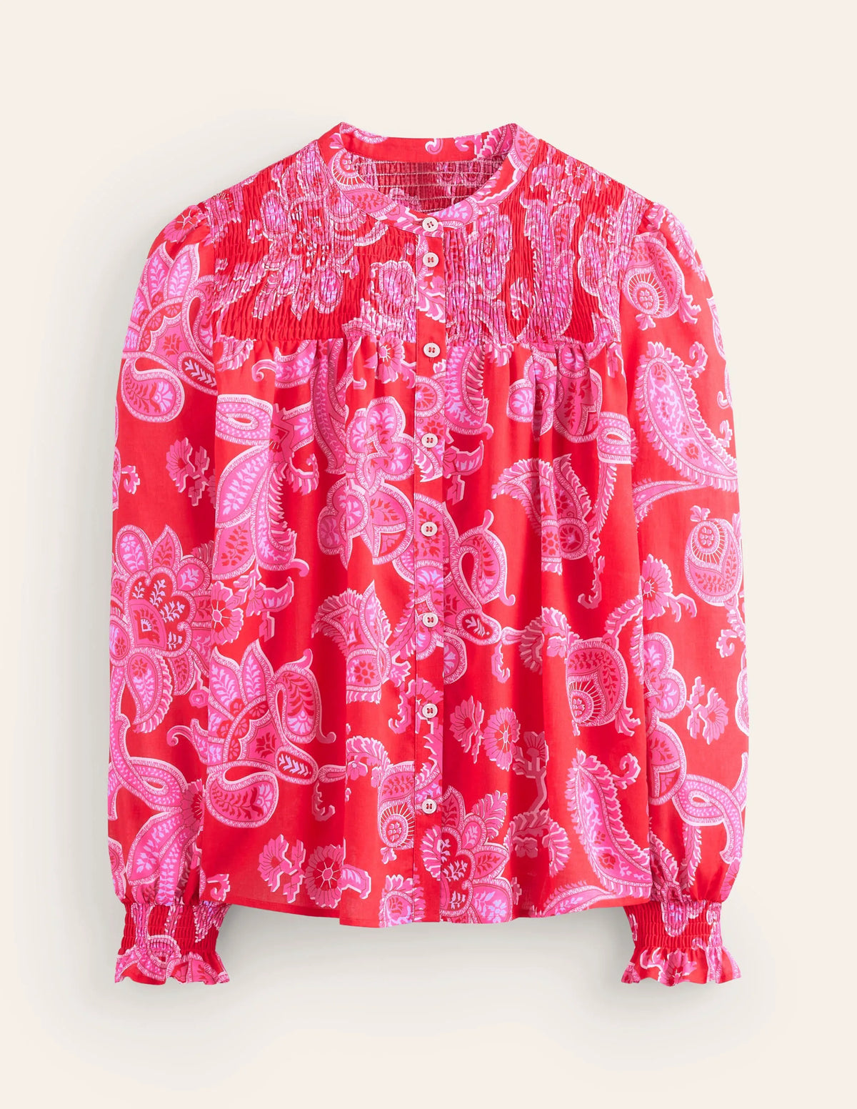 Helena Cotton Blouse-Flame Scarlet, Cascade Paisley