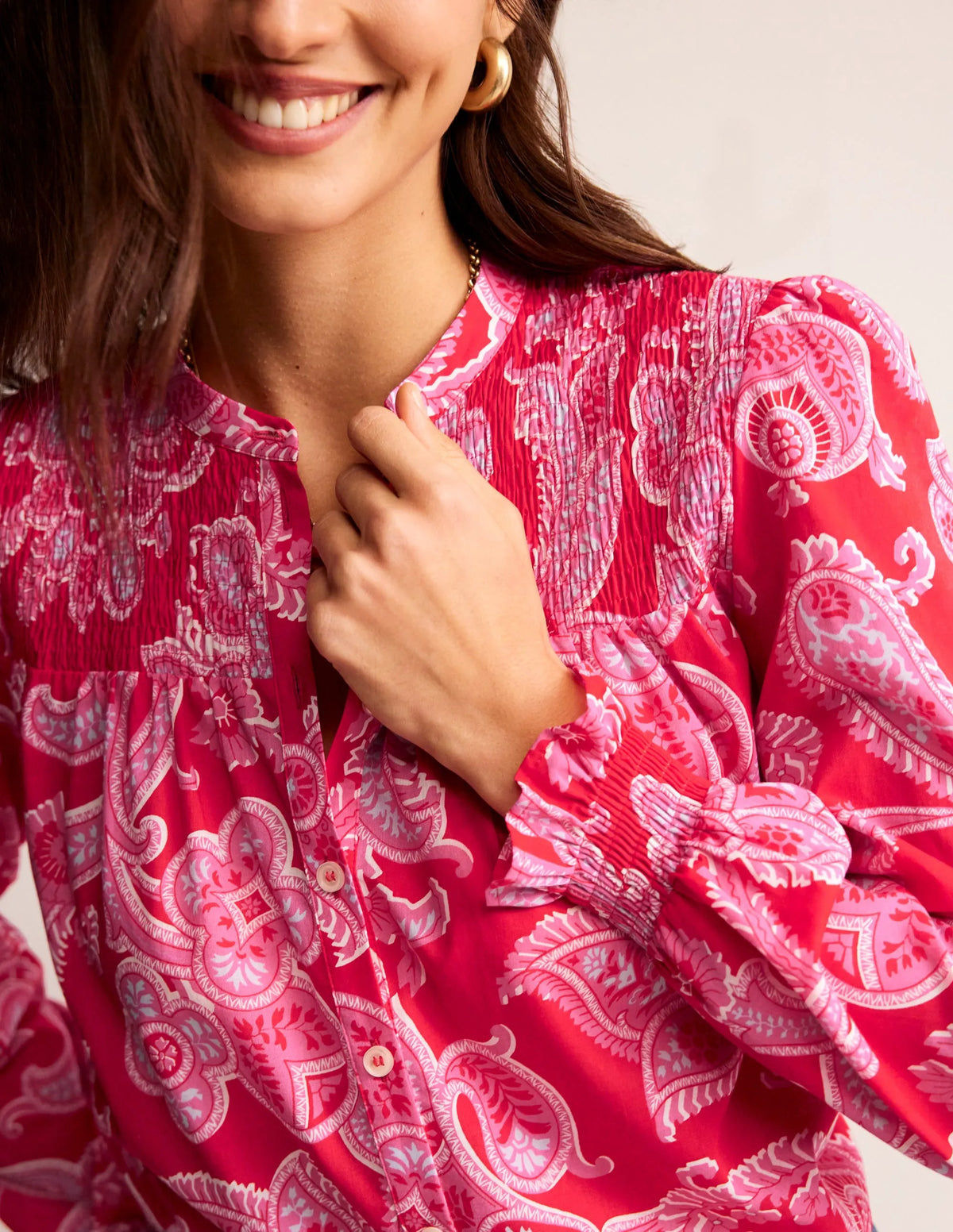 Helena Cotton Blouse-Flame Scarlet, Cascade Paisley