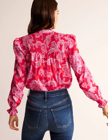 Helena Cotton Blouse-Flame Scarlet, Cascade Paisley