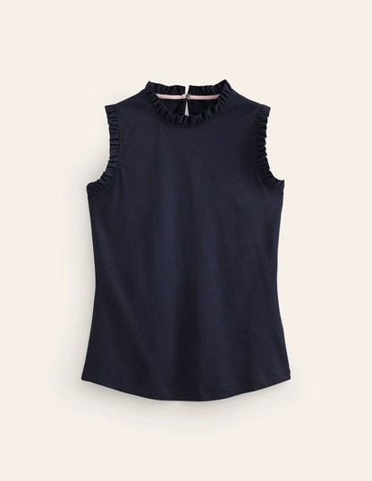 Supersoft Frill Detail Tank-Navy