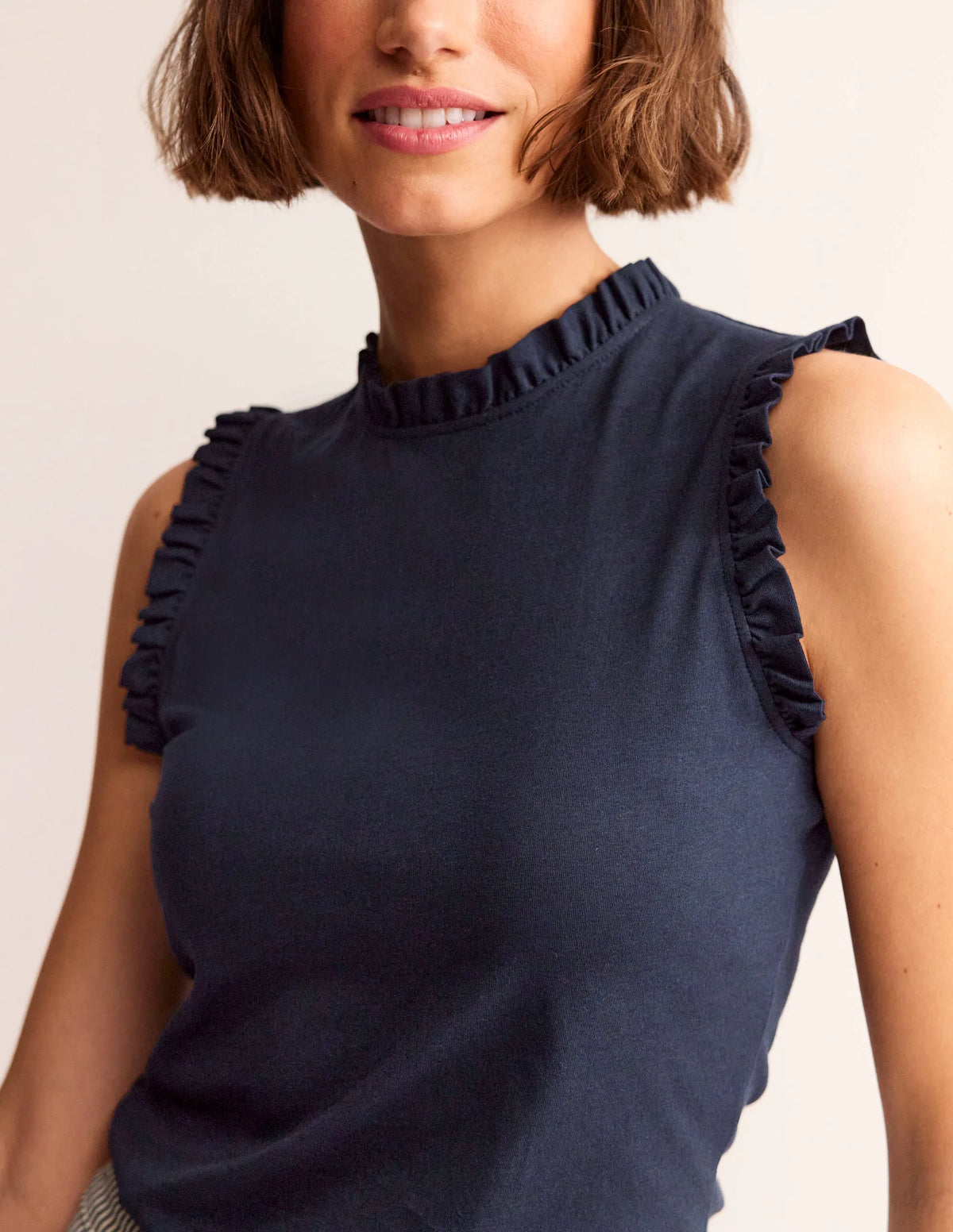 Supersoft Frill Detail Tank-Navy