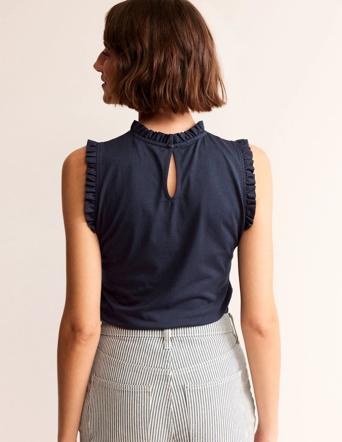 Supersoft Frill Detail Tank-Navy