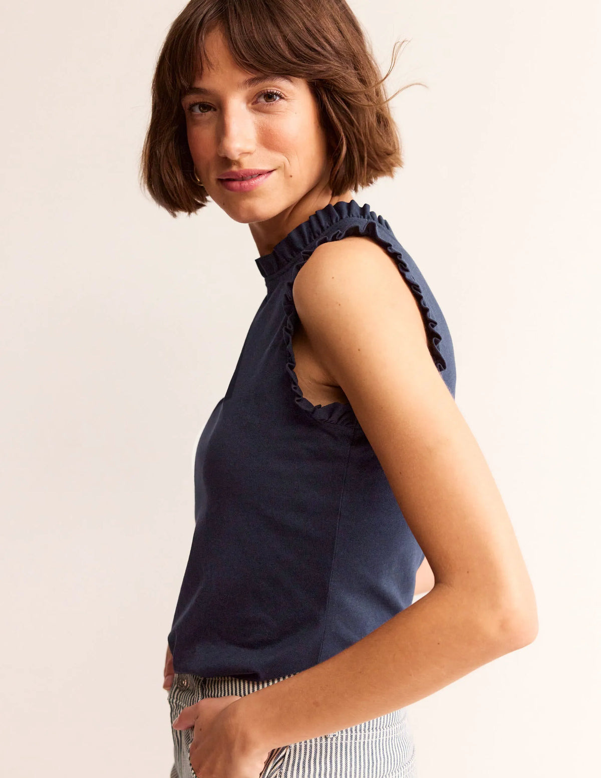 Supersoft Frill Detail Tank-Navy