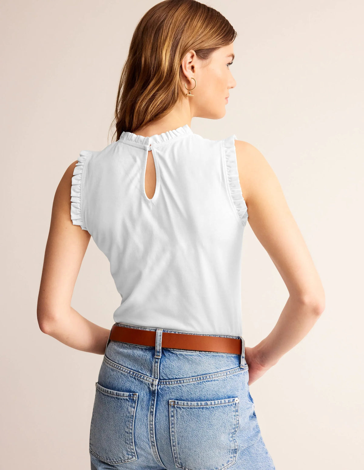 Supersoft Frill Detail Tank-White
