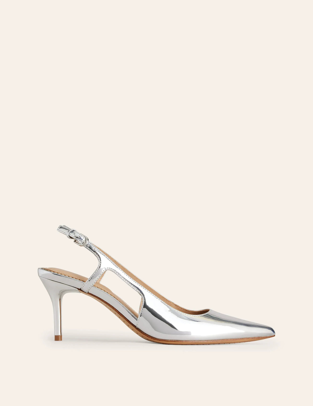 Cut Out Sling Back Heels-Silver Mirror