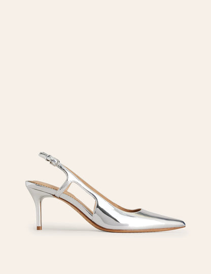 Cut Out Sling Back Heels-Silver Mirror