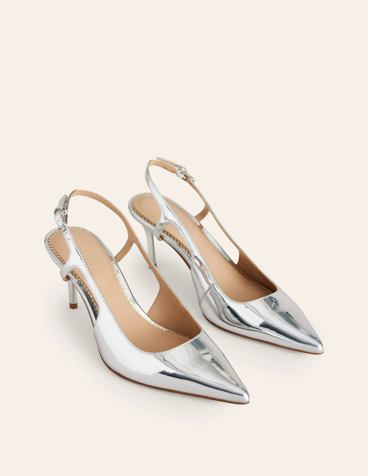 Cut Out Sling Back Heels-Silver Mirror