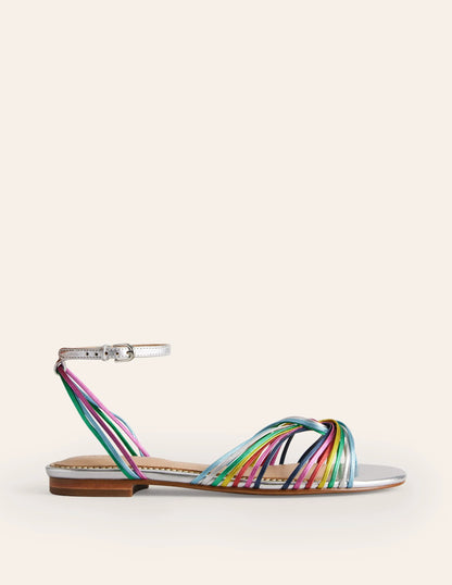 Twist Front Sandals-Multi Metallic Leather