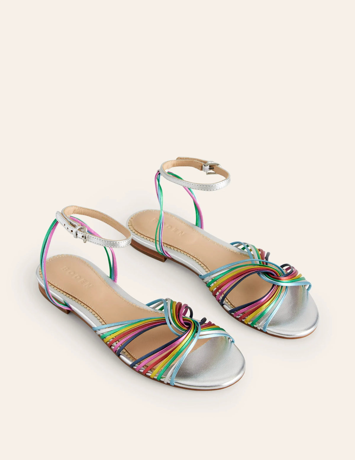 Twist Front Sandals-Multi Metallic Leather