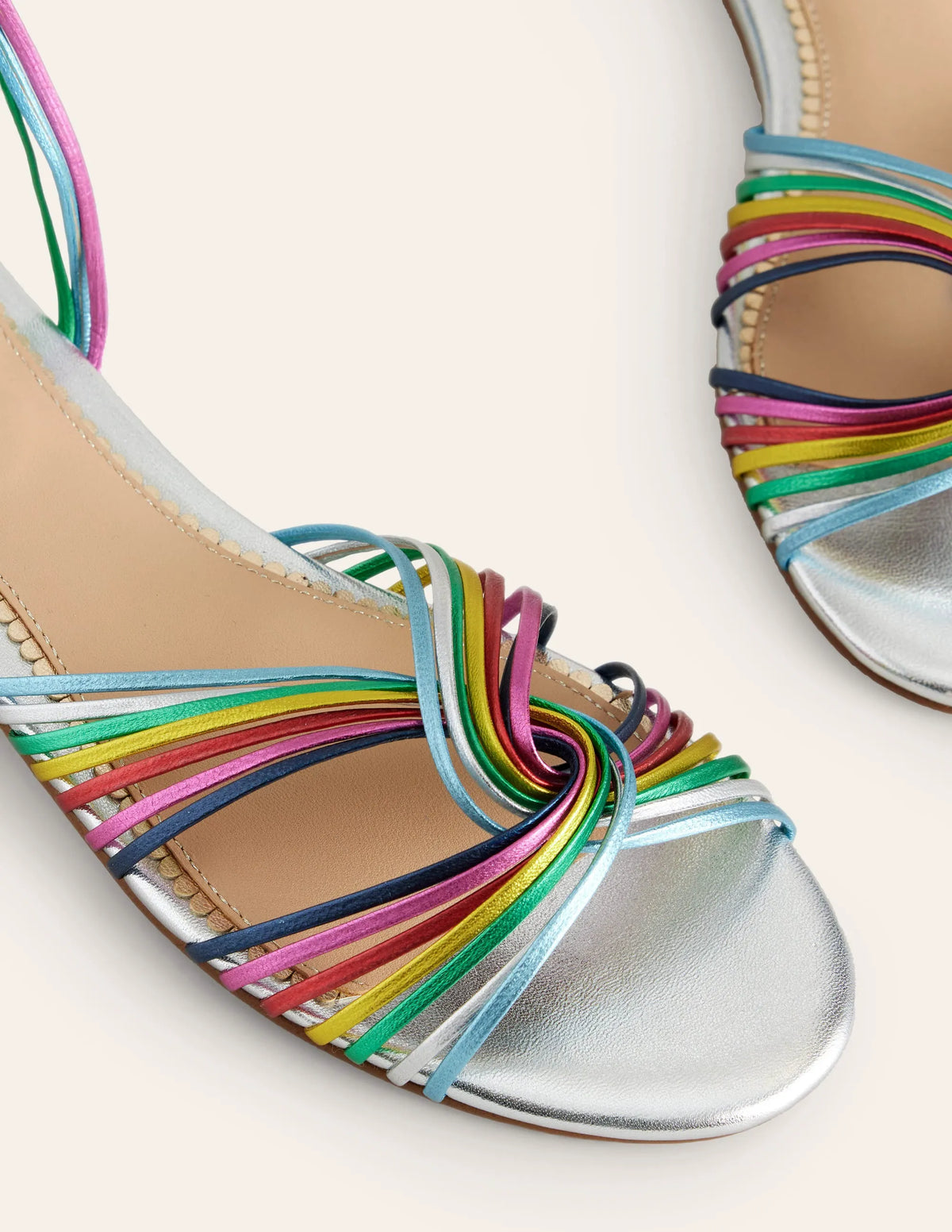 Twist Front Sandals-Multi Metallic Leather