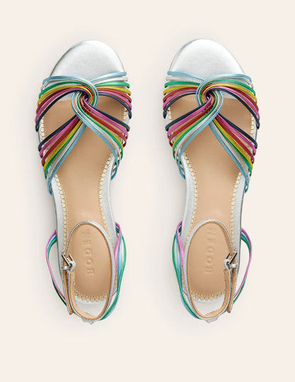 Twist Front Sandals-Multi Metallic Leather