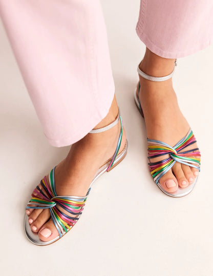 Twist Front Sandals-Multi Metallic Leather
