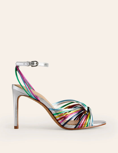 Twist Front Heeled Sandals-Multi Metallic Leather