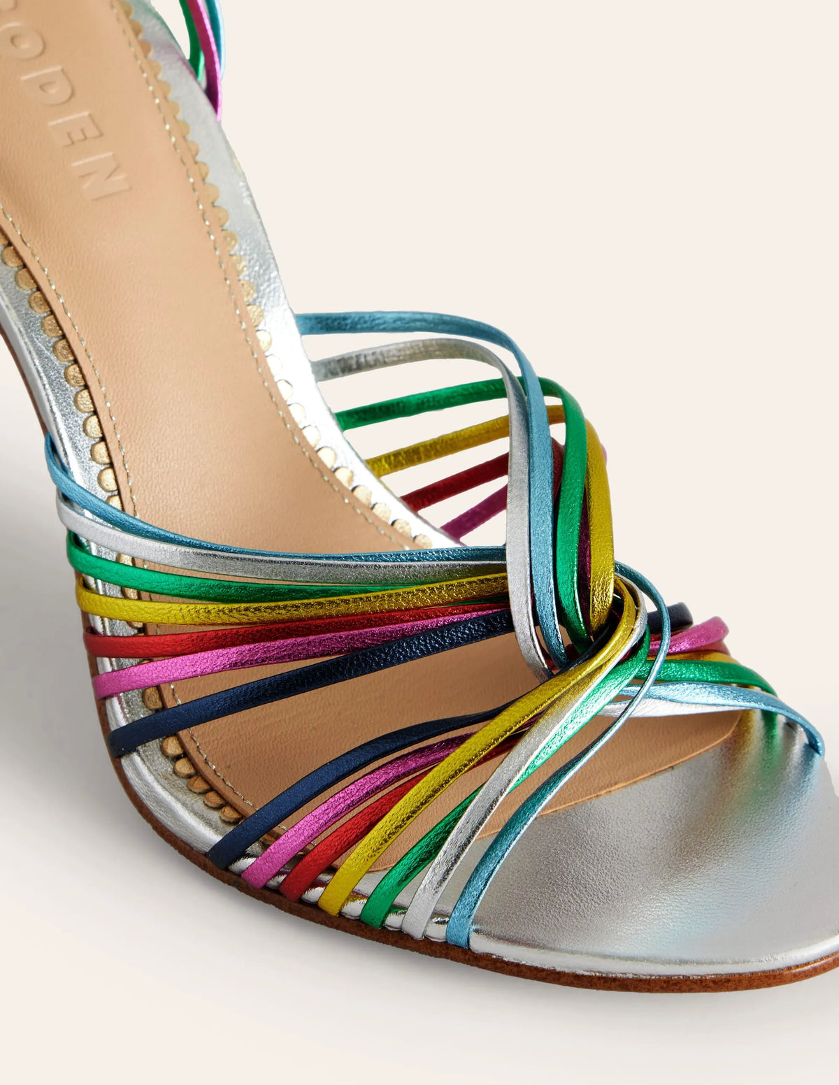 Twist Front Heeled Sandals-Multi Metallic Leather