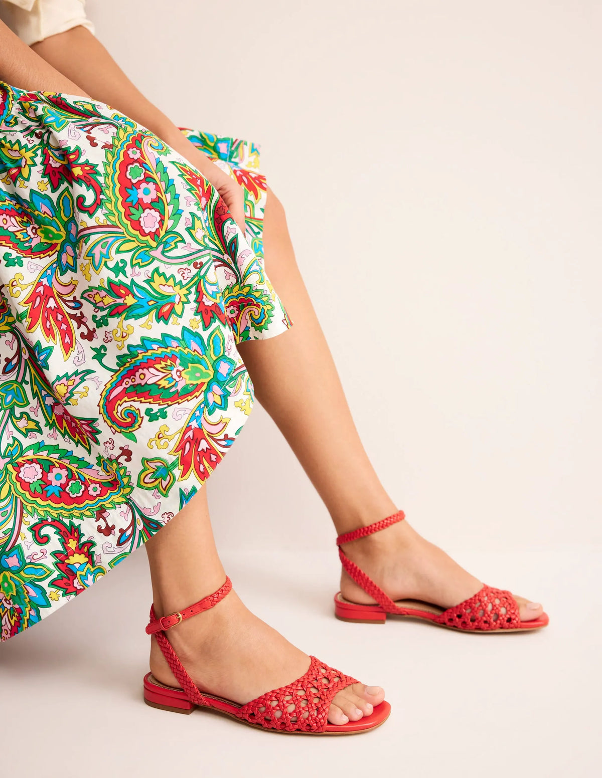 Woven Flat Sandals-Post Box Red