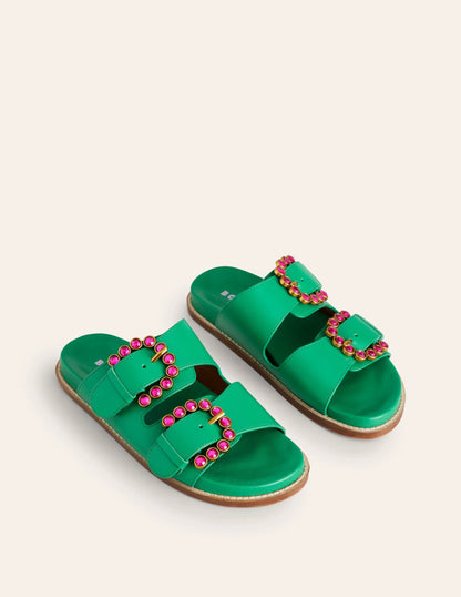 Double Buckle Sliders-Rich Emerald