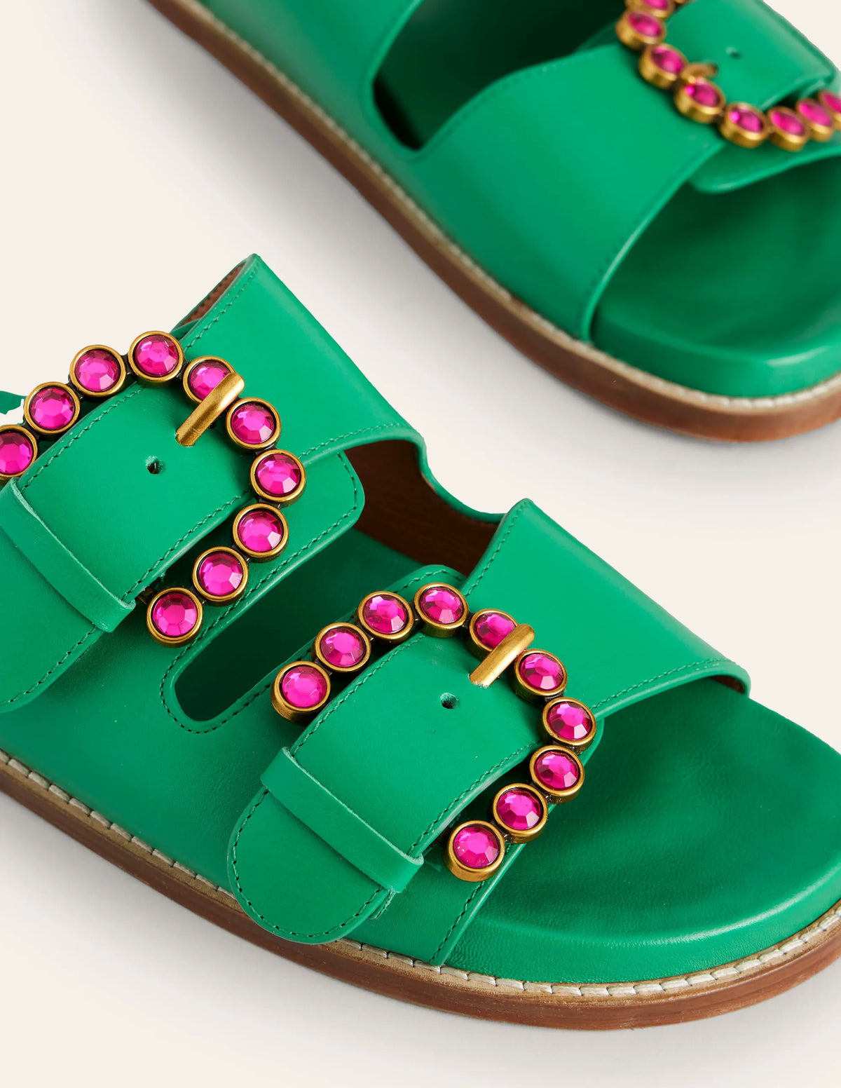 Double Buckle Sliders-Rich Emerald