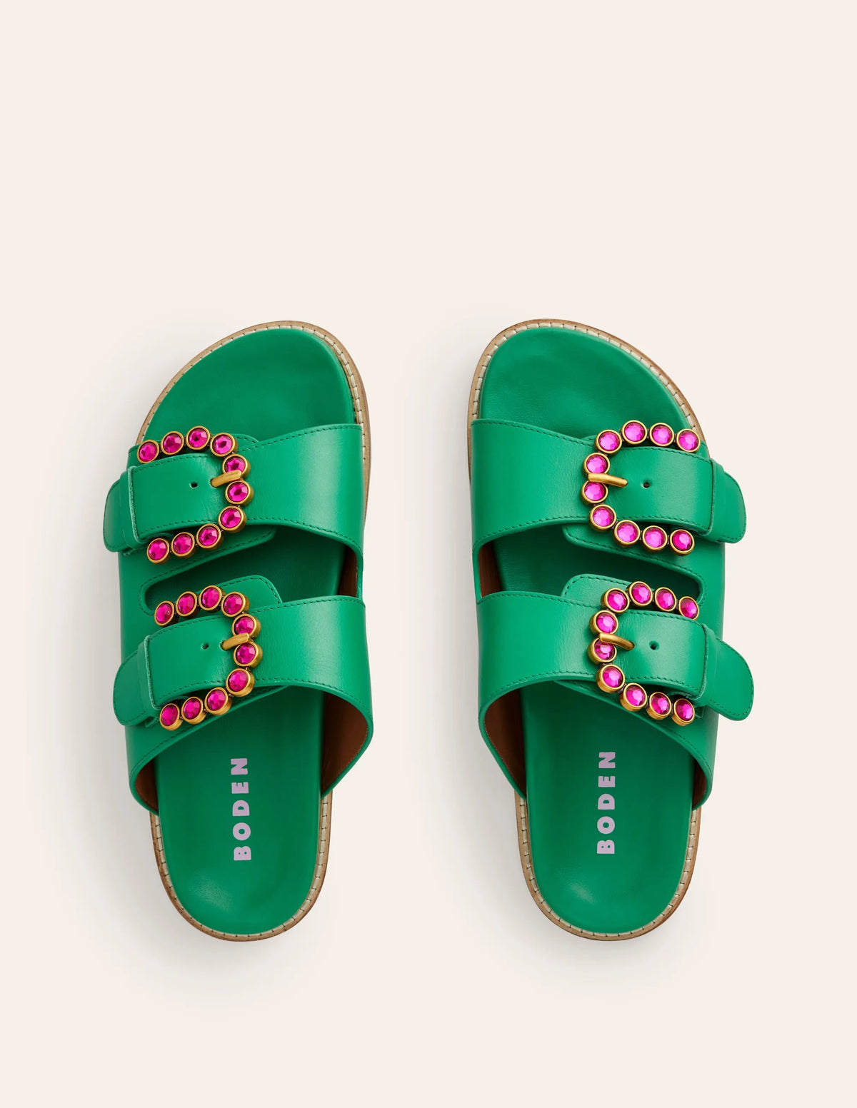 Double Buckle Sliders-Rich Emerald