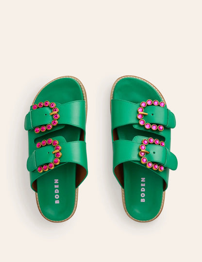 Double Buckle Sliders-Rich Emerald