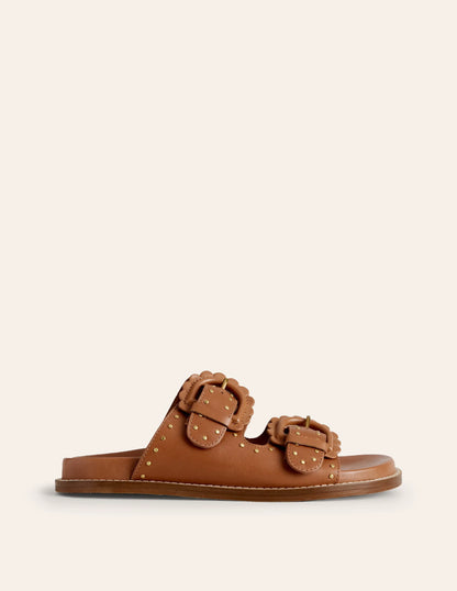 Double Buckle Sliders-Tan Stud