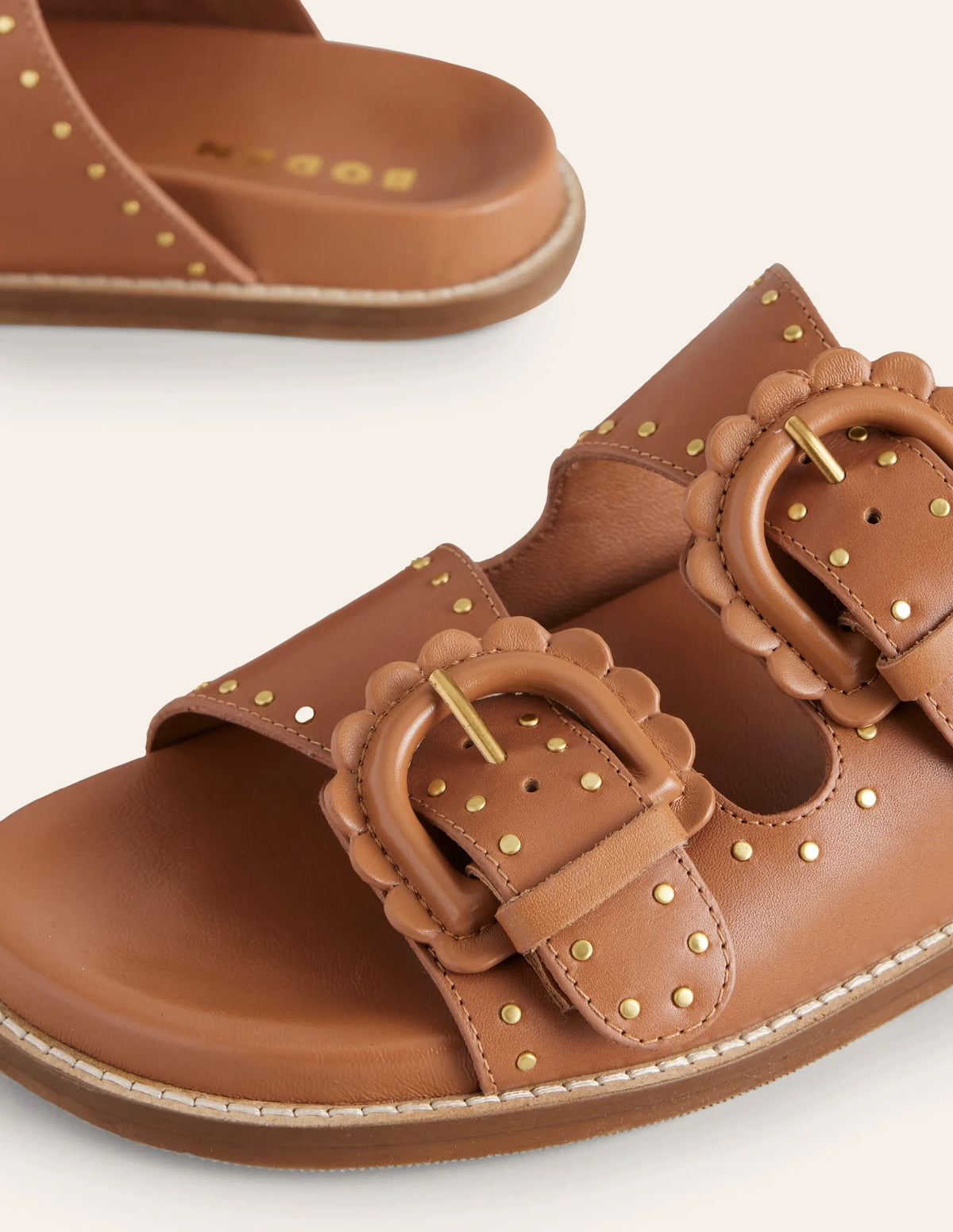 Double Buckle Sliders-Tan Stud