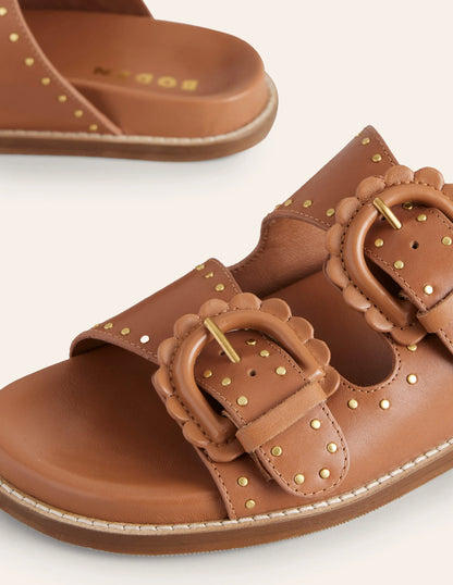 Double Buckle Sliders-Tan Stud