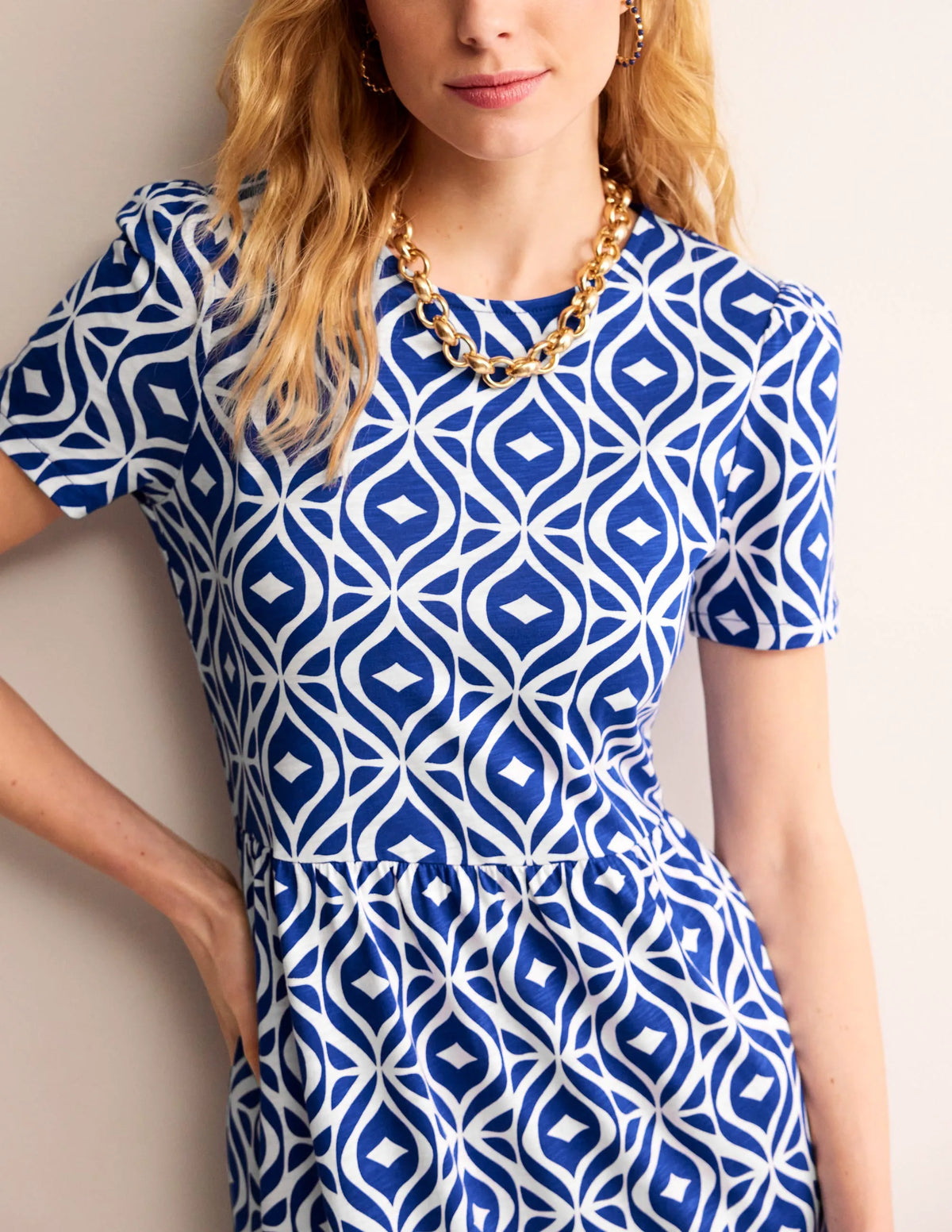 Emma Tiered Jersey Midi Dress-Surf the Web, Diamond Wave