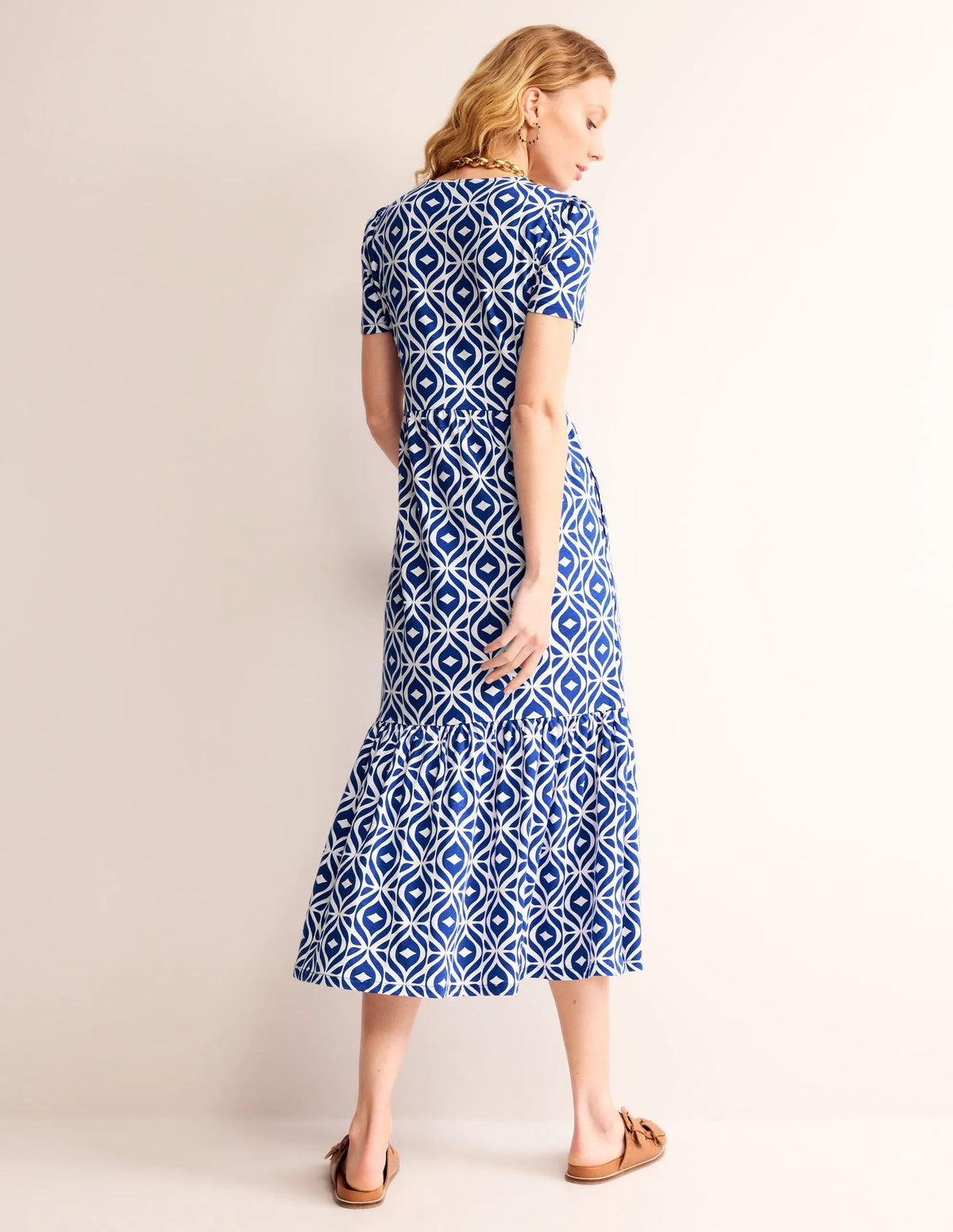 Emma Tiered Jersey Midi Dress-Surf the Web, Diamond Wave