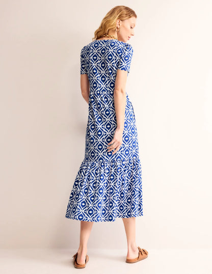 Emma Tiered Jersey Midi Dress-Surf the Web, Diamond Wave