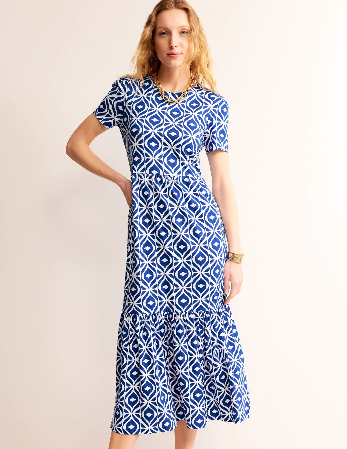 Emma Tiered Jersey Midi Dress-Surf the Web, Diamond Wave