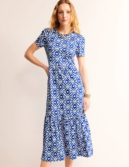 Emma Tiered Jersey Midi Dress-Surf the Web, Diamond Wave
