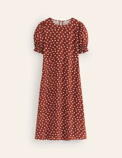 Corinne Midi Tea Dress-Burnt Henna, Abstract Dot