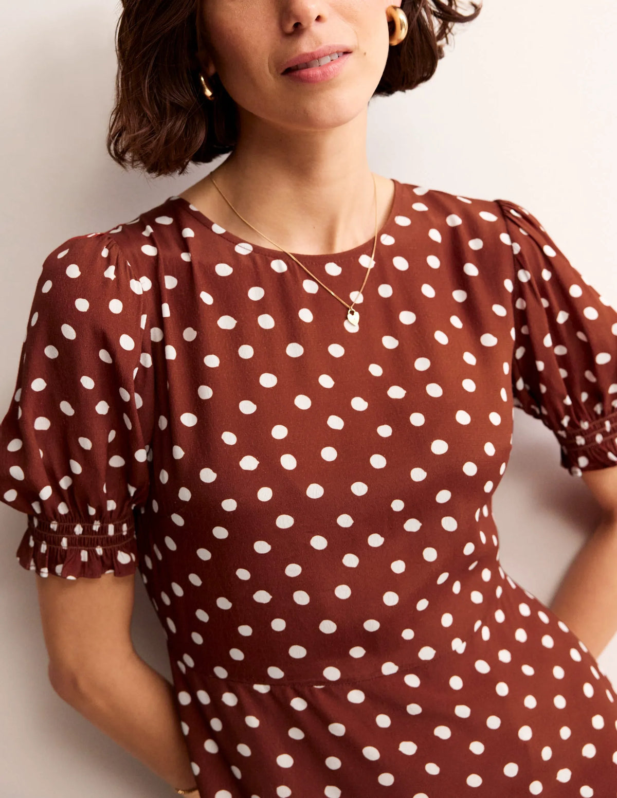 Corinne Midi Tea Dress-Burnt Henna, Abstract Dot