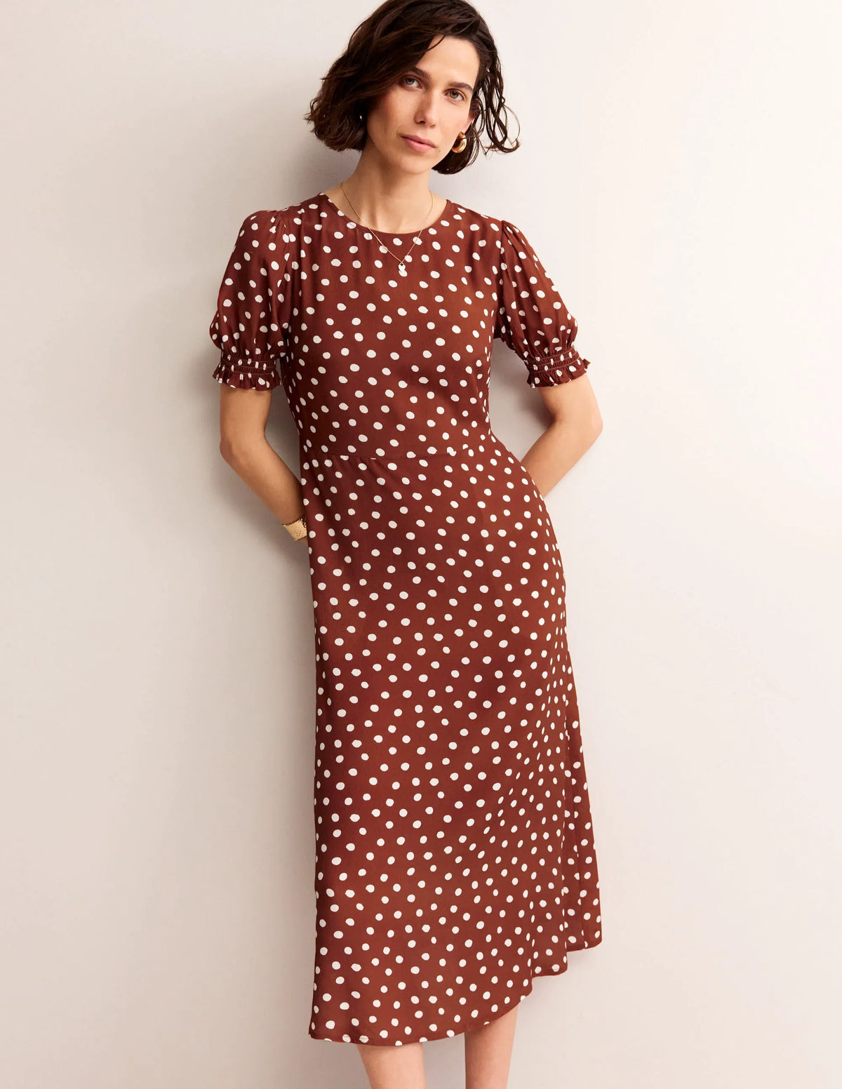 Corinne Midi Tea Dress-Burnt Henna, Abstract Dot