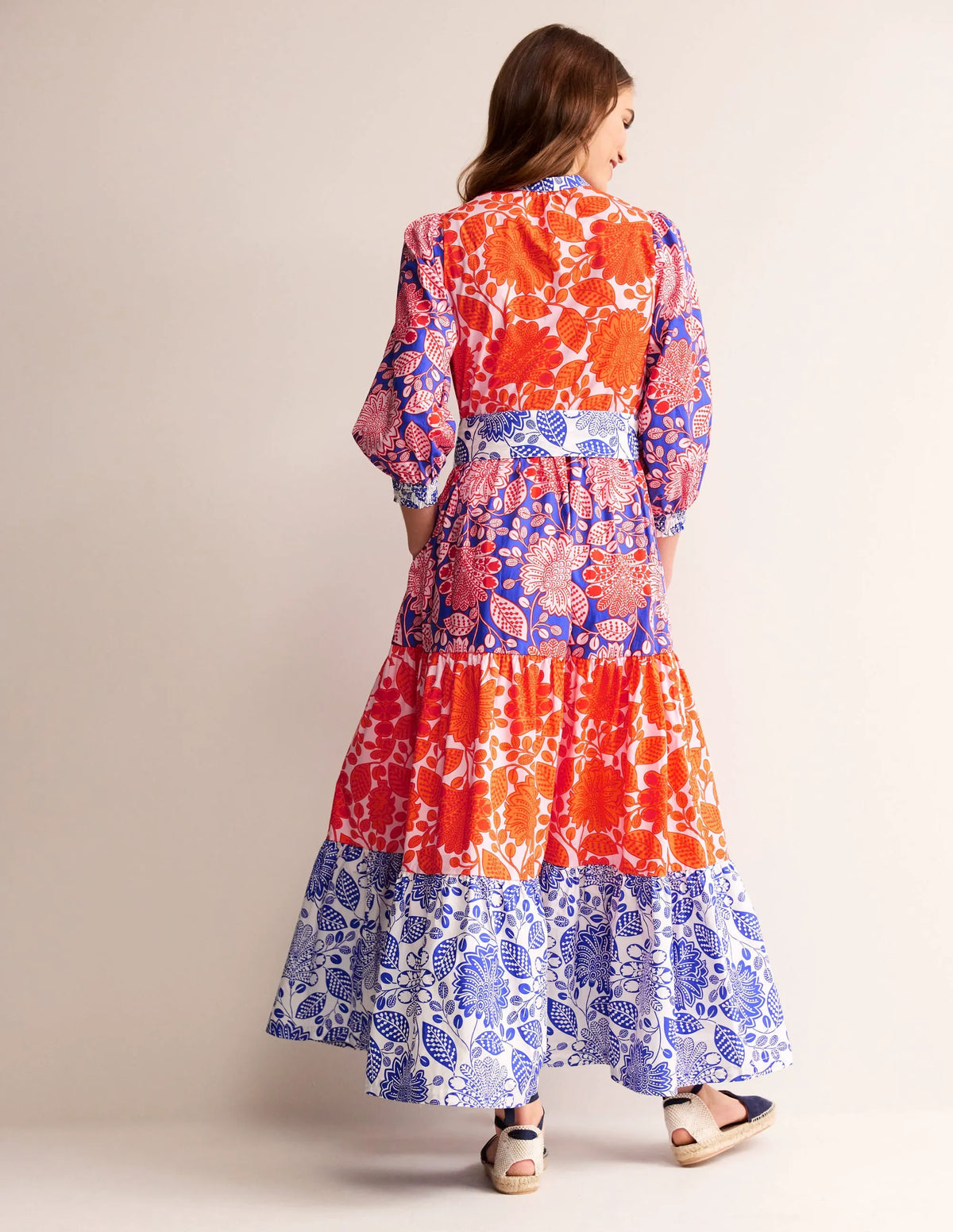 Alba Tiered Cotton Maxi Dress-Firecracker, Gardenia Swirl