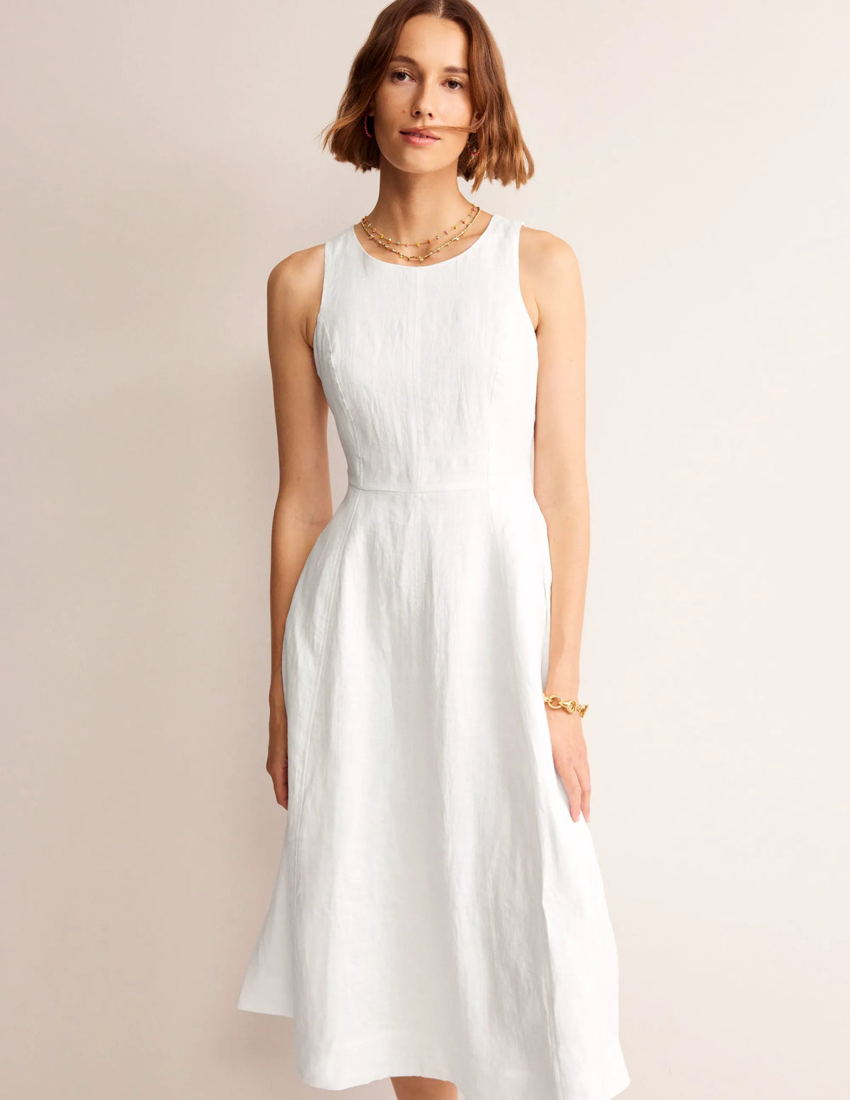 Carla Linen Midi Dress-White