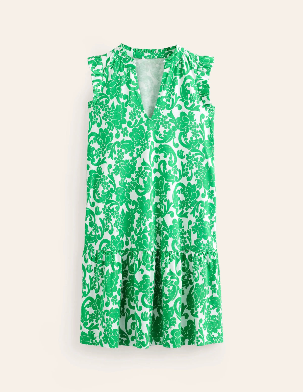 Daisy Jersey Short Tier Dress-Bright Green, Opulent Whirl