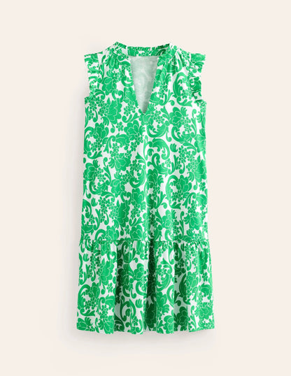 Daisy Jersey Short Tier Dress-Bright Green, Opulent Whirl