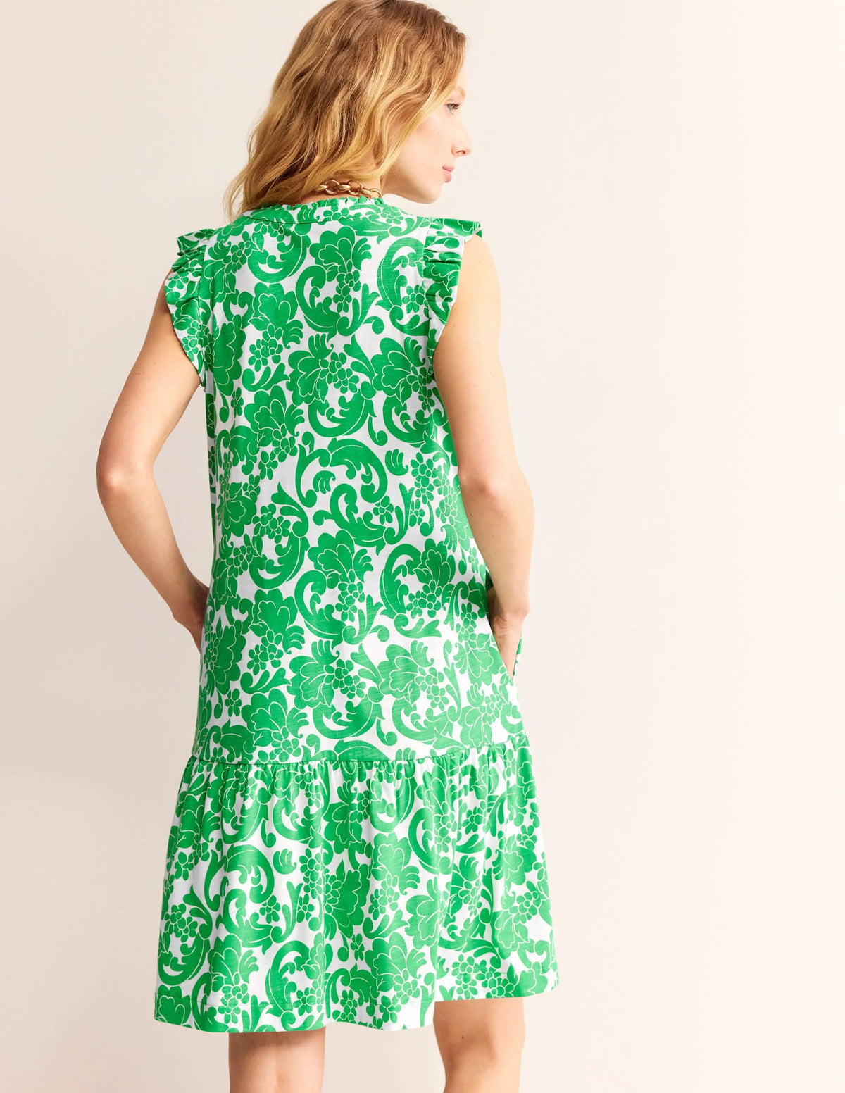 Daisy Jersey Short Tier Dress-Bright Green, Opulent Whirl